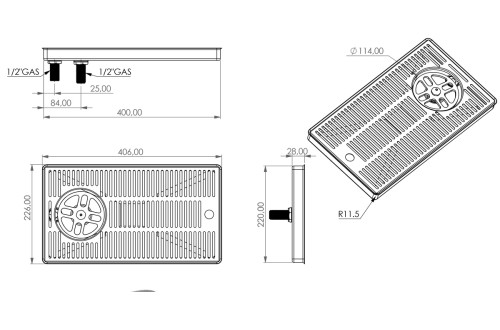 Drip tray with side rinser 40x22